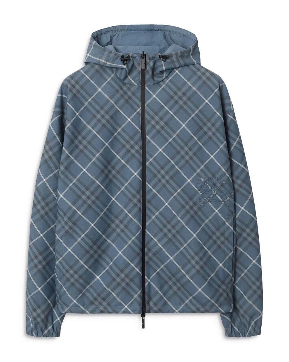 BURBERRY Jacket Mens Medium Blue Check Lightweight Hooded Zip Up $1850